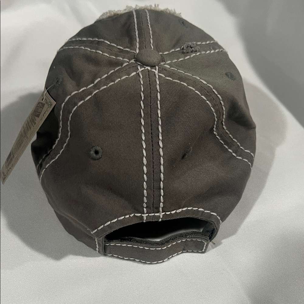 Gray Distressed Cap with Embroidered Patch - Picture 3 of 6